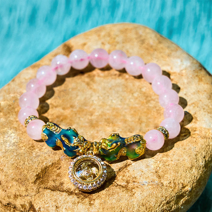 Buddha Stones Pink Crystal Color Change Double PiXiu Cyclone Charm Warmth Bracelet - image 5