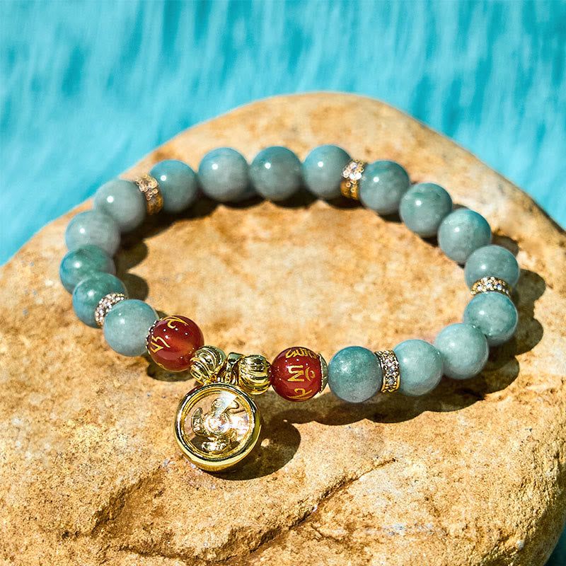Buddha Stones Natural Green Jade Om Mani Padme Hum Cyclone Charm Luck Bracelet - image 5
