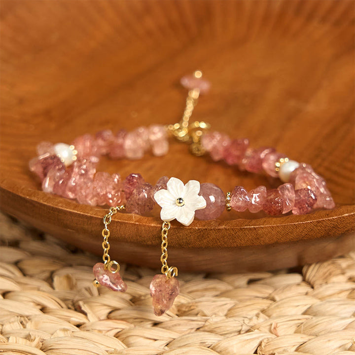 Buddha Stones Natural Strawberry Quartz Green Strawberry Quartz Super Seven Crystal Flower Healing Bracelet - image 15
