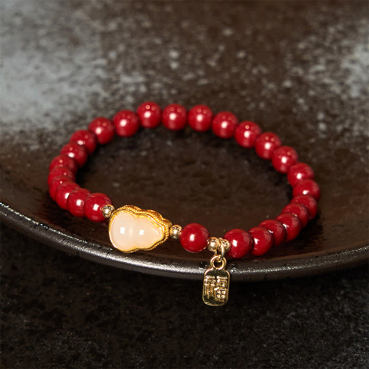 Buddha Stones Cinnabar Gourd Fu Character Charm Blessing Bracelet - image 2