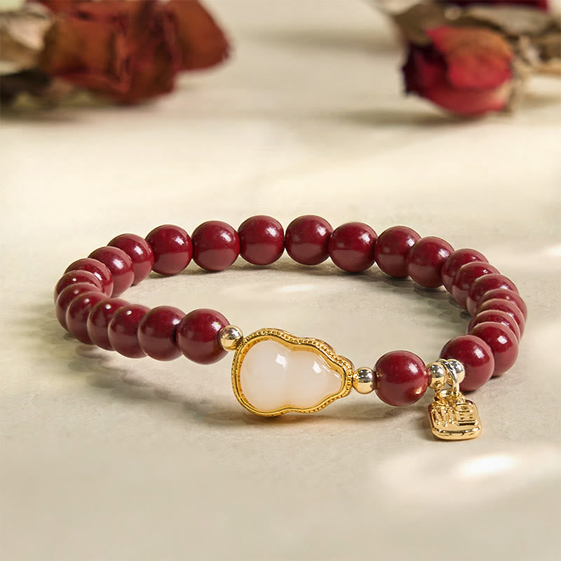 Buddha Stones Cinnabar Gourd Fu Character Charm Blessing Bracelet - Cinnabar(Wrist Circumference: 14-16cm) - image 0