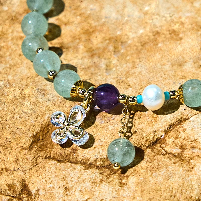 Buddha Stones Natural Strawberry Quartz Green Strawberry Quartz Butterfly Charm Love Bracelet - image 14