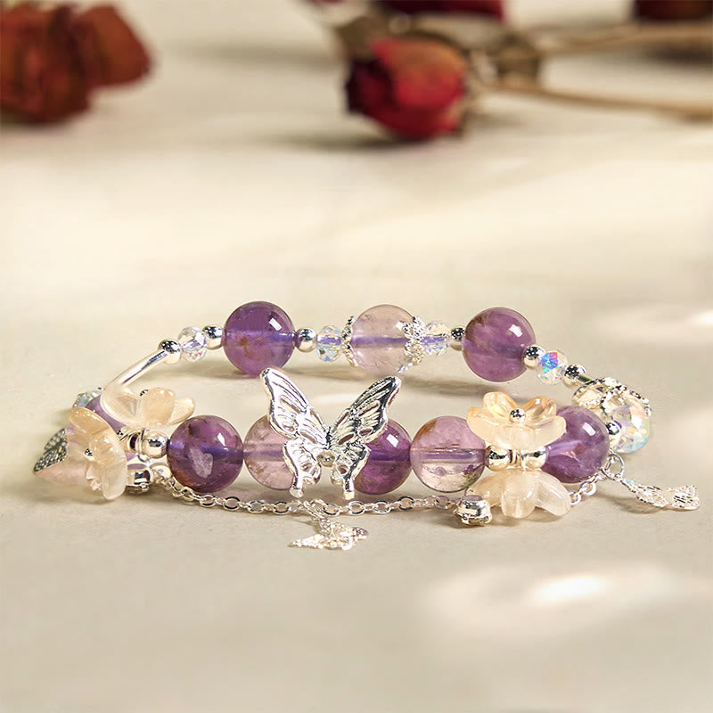 Buddha Stones Natural Purple Phantom Butterfly Flowers Wisdom Bracelet - image 2