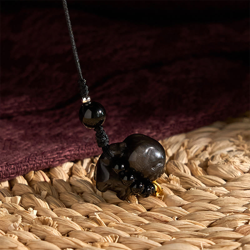 Buddha Stone Silver Sheen Obsidian Puppy Dog Fu Character Protection Necklace Phone Hanging Decoration - image 5