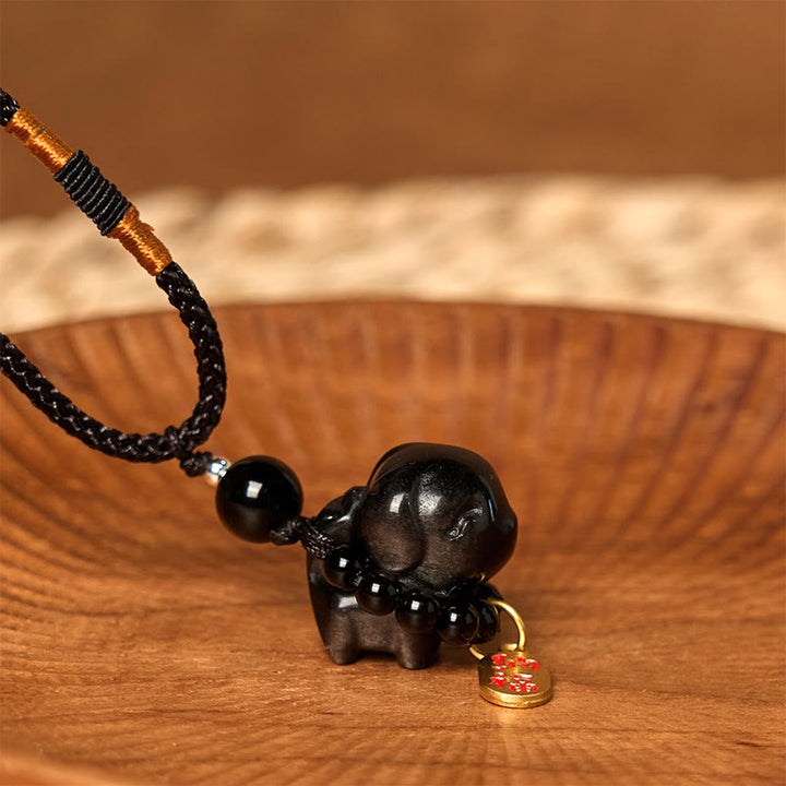 Buddha Stone Silver Sheen Obsidian Puppy Dog Fu Character Protection Necklace Phone Hanging Decoration - Silver Sheen Obsidian Necklaces - image 10