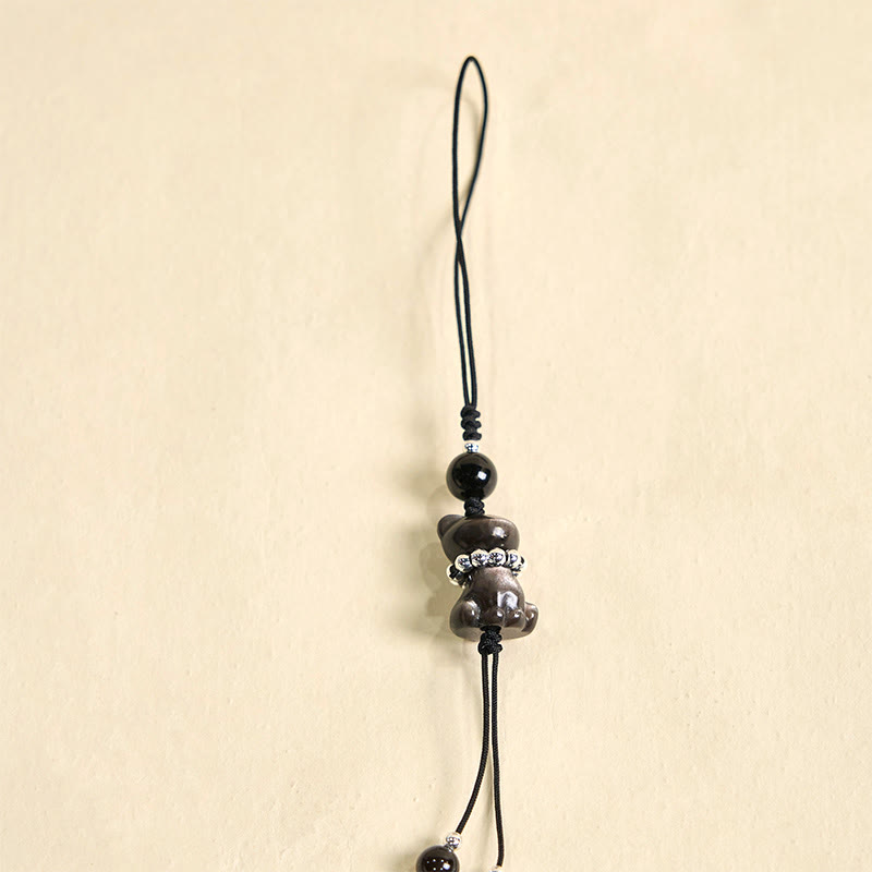 Buddha Stone Natural Silver Sheen Obsidian Noble Kitten Cat Soothing Phone Hanging Decoration - image 6