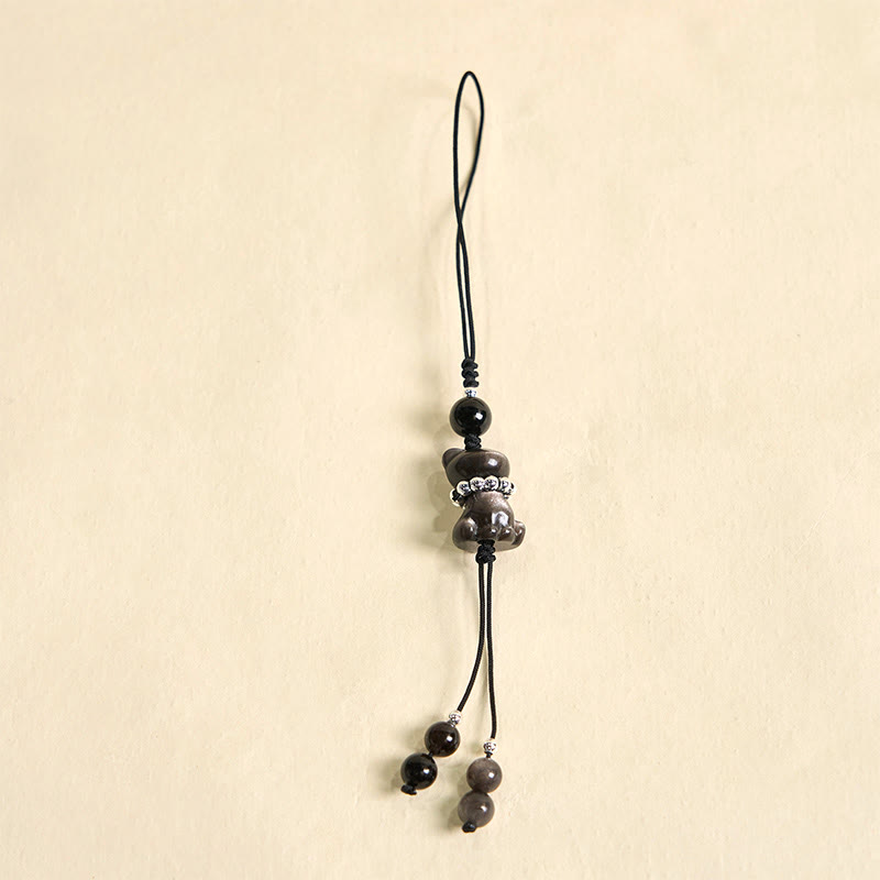 Buddha Stone Natural Silver Sheen Obsidian Noble Kitten Cat Soothing Phone Hanging Decoration - image 2