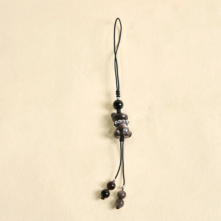 Buddha Stone Natural Silver Sheen Obsidian Noble Kitten Cat Soothing Phone Hanging Decoration - image 2