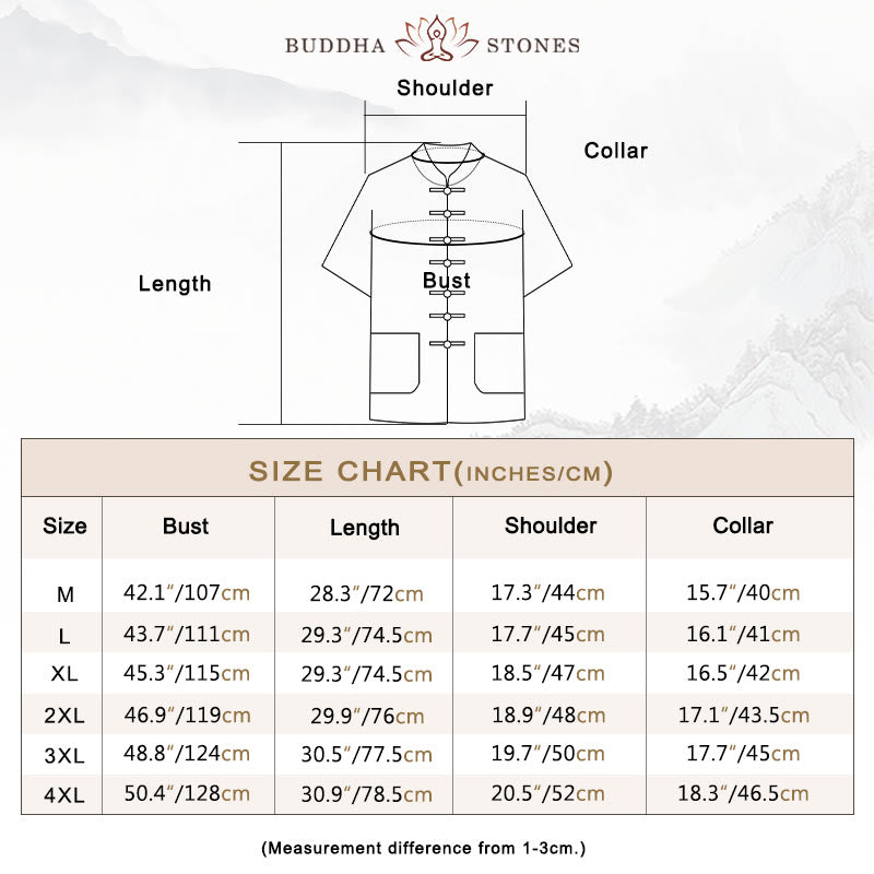 Buddha Stones Solid Color Frog-Button Tang Suit Traditional Cotton Linen Short Sleeve Top Pants Clothing Men's Set - image 3