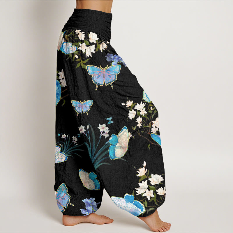 Buddha Stones Casual Butterfly And Flower Pattern Women's Elastic Waist Harem Pants - image 1
