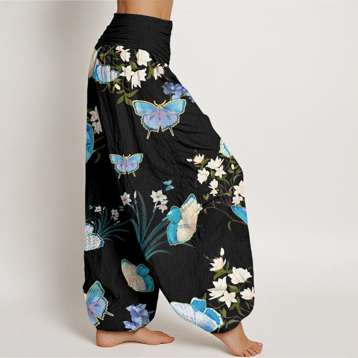 Buddha Stones Casual Butterfly And Flower Pattern Women's Elastic Waist Harem Pants - image 1