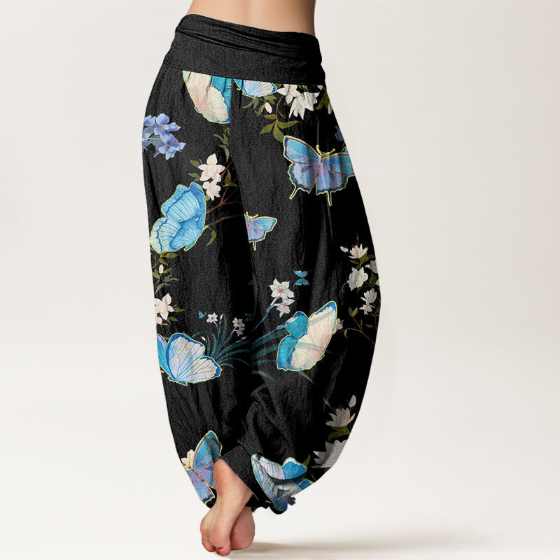 Buddha Stones Casual Butterfly And Flower Pattern Women's Elastic Waist Harem Pants - image 2