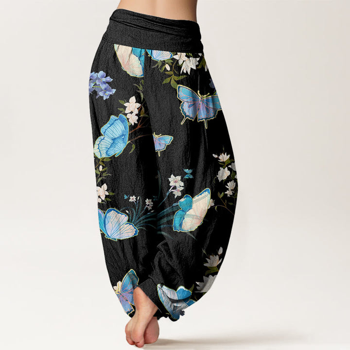 Buddha Stones Casual Butterfly And Flower Pattern Women's Elastic Waist Harem Pants - image 2