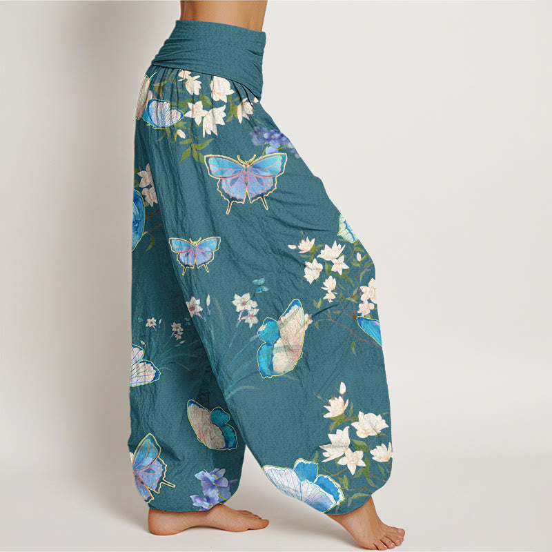 Buddha Stones Casual Butterfly And Flower Pattern Women's Elastic Waist Harem Pants - image 5