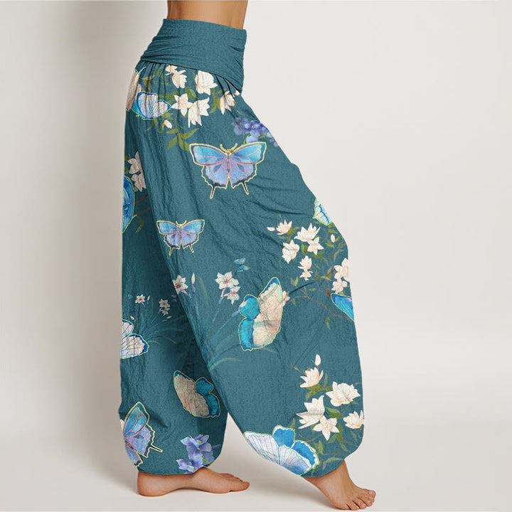 Buddha Stones Casual Butterfly And Flower Pattern Women's Elastic Waist Harem Pants - image 5