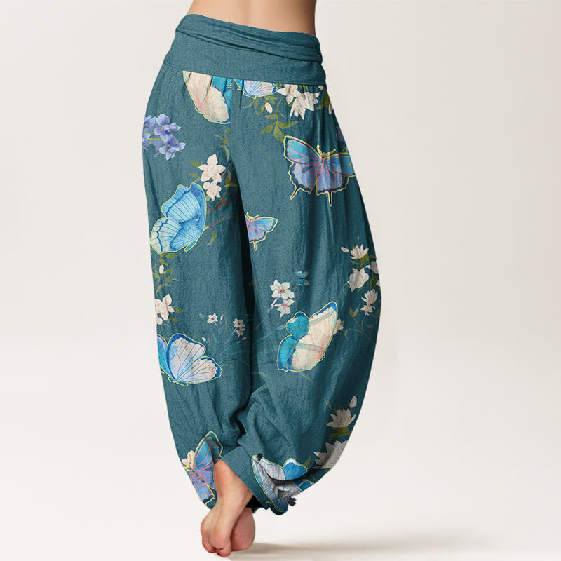 Buddha Stones Casual Butterfly And Flower Pattern Women's Elastic Waist Harem Pants - image 6