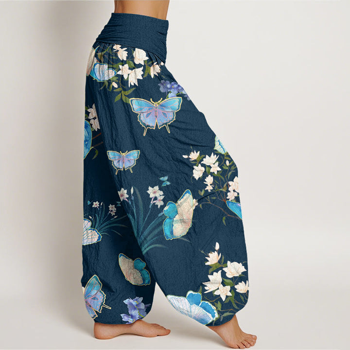 Buddha Stones Casual Butterfly And Flower Pattern Women's Elastic Waist Harem Pants - image 8