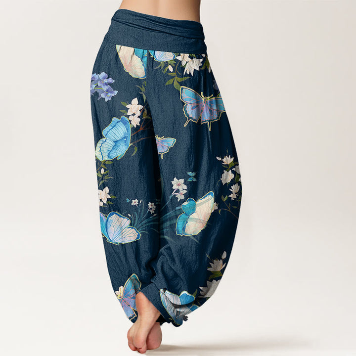 Buddha Stones Casual Butterfly And Flower Pattern Women's Elastic Waist Harem Pants - image 9