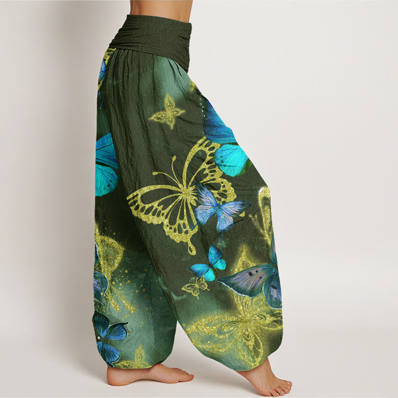 Buddha Stones Casual Butterfly Gold Pattern Women's Elastic Waist Harem Pants - image 5