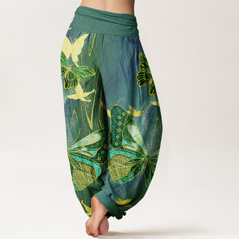 Buddha Stones Casual Butterfly Gold Line Pattern Women's Elastic Waist Harem Pants - image 6