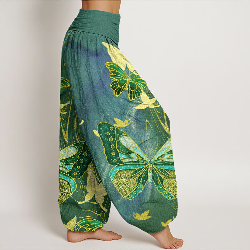 Buddha Stones Casual Butterfly Gold Line Pattern Women's Elastic Waist Harem Pants - image 5