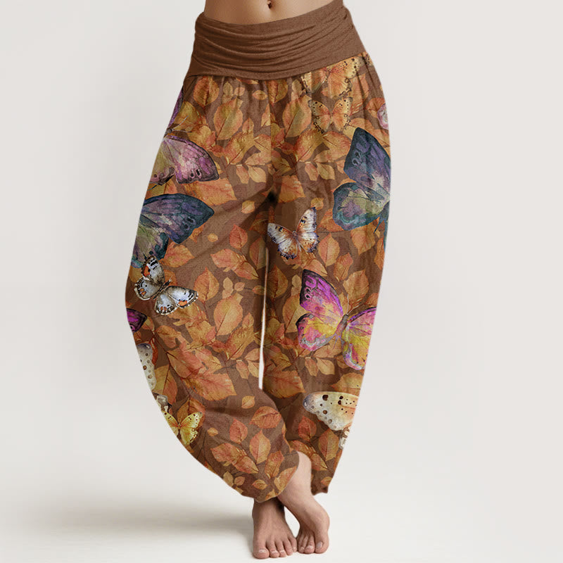 Buddha Stones Casual Vivid Butterfly Dead Leaves Pattern Women's Elastic Waist Harem Pants - Sienna - US22，UK/AU26，EU54 (6XL) - image 0