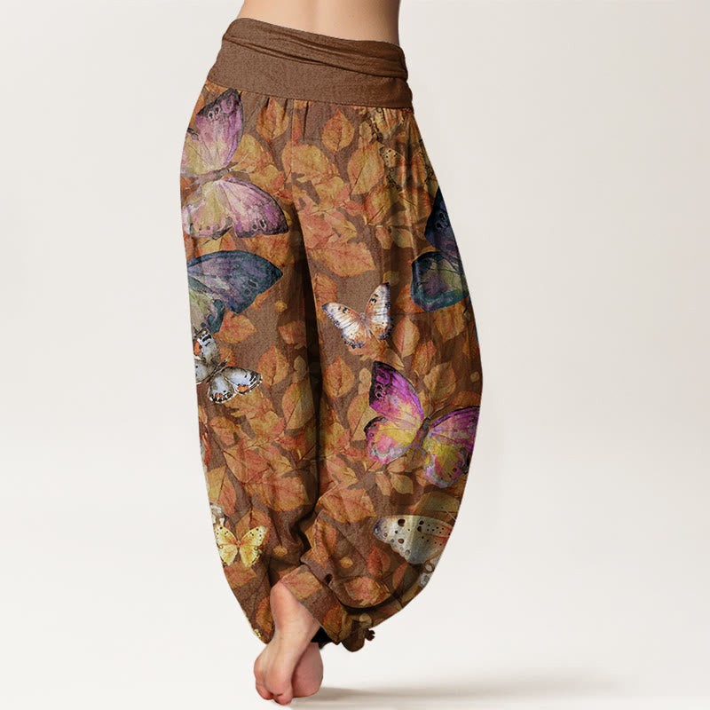 Buddha Stones Casual Vivid Butterfly Dead Leaves Pattern Women's Elastic Waist Harem Pants - image 2