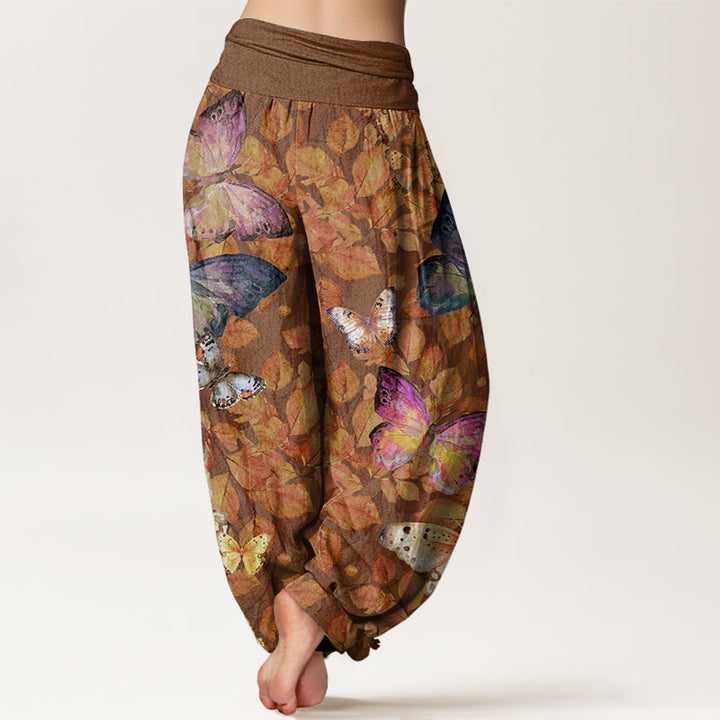Buddha Stones Casual Vivid Butterfly Dead Leaves Pattern Women's Elastic Waist Harem Pants - image 2