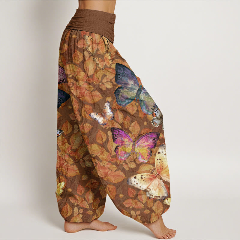 Buddha Stones Casual Vivid Butterfly Dead Leaves Pattern Women's Elastic Waist Harem Pants - image 1