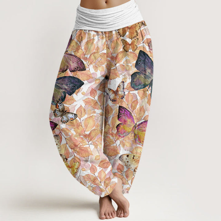 Buddha Stones Casual Vivid Butterfly Dead Leaves Pattern Women's Elastic Waist Harem Pants - White - US22，UK/AU26，EU54 (6XL) - image 4