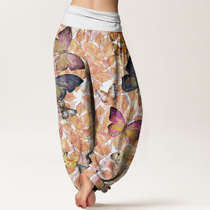 Buddha Stones Casual Vivid Butterfly Dead Leaves Pattern Women's Elastic Waist Harem Pants - image 6