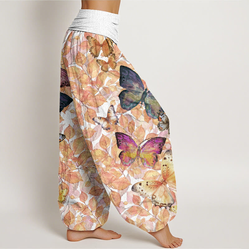Buddha Stones Casual Vivid Butterfly Dead Leaves Pattern Women's Elastic Waist Harem Pants - image 5