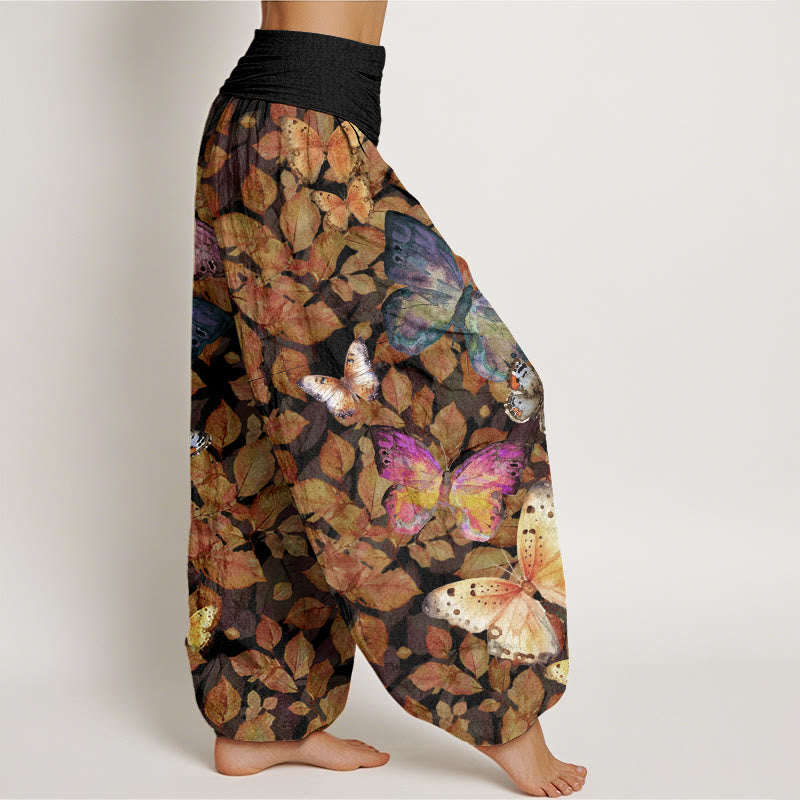 Buddha Stones Casual Vivid Butterfly Dead Leaves Pattern Women's Elastic Waist Harem Pants - image 8
