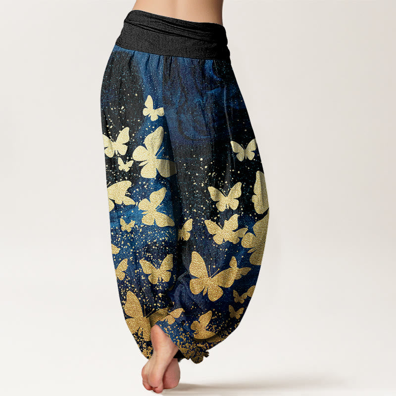 Buddha Stones Casual Golden Butterfly Pattern Women's Elastic Waist Harem Pants - image 2