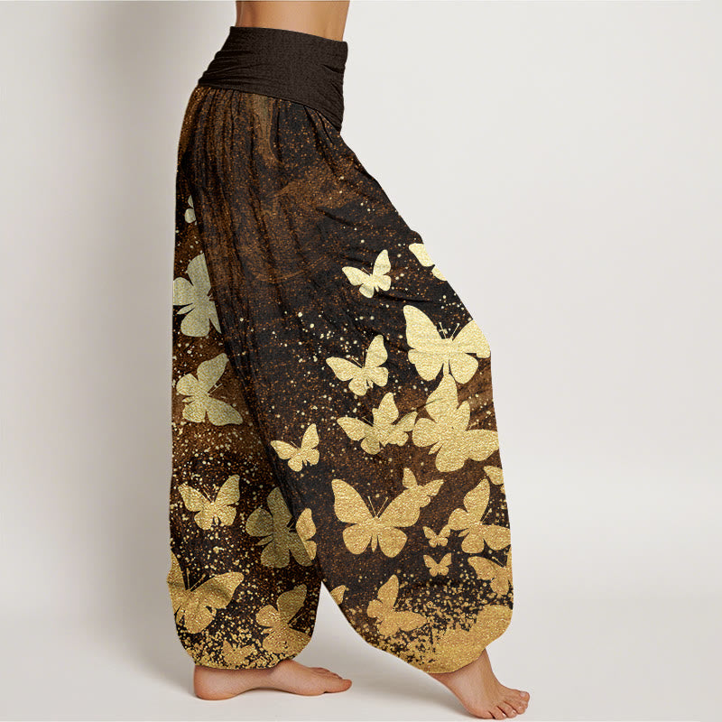 Buddha Stones Casual Golden Butterfly Pattern Women's Elastic Waist Harem Pants - image 5