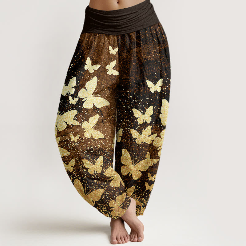 Buddha Stones Casual Golden Butterfly Pattern Women's Elastic Waist Harem Pants - SaddleBrown - US22，UK/AU26，EU54 (6XL) - image 4
