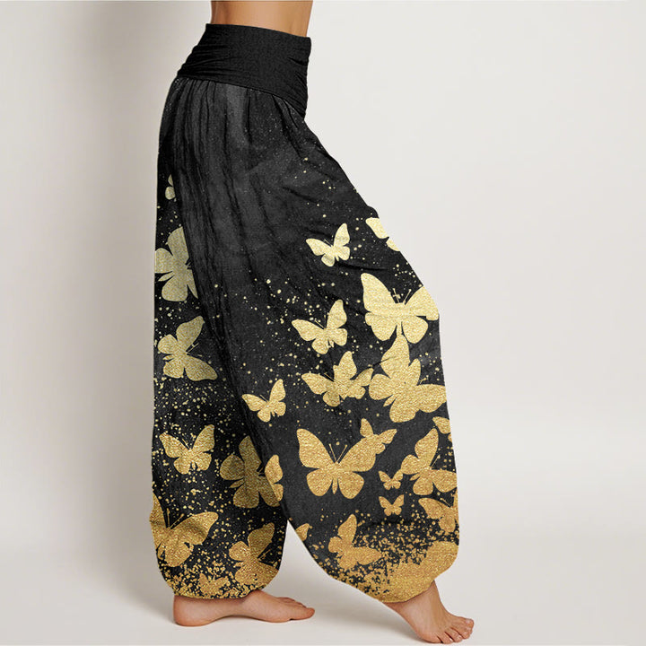 Buddha Stones Casual Golden Butterfly Pattern Women's Elastic Waist Harem Pants - image 8