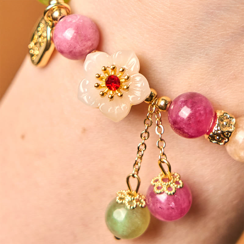 Buddha Stones Natural Tourmaline Fu Character Flower Lucky Brand Bracelet - image 4