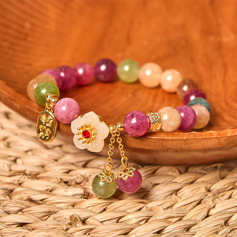 Buddha Stones Natural Tourmaline Fu Character Flower Lucky Brand Bracelet - image 1