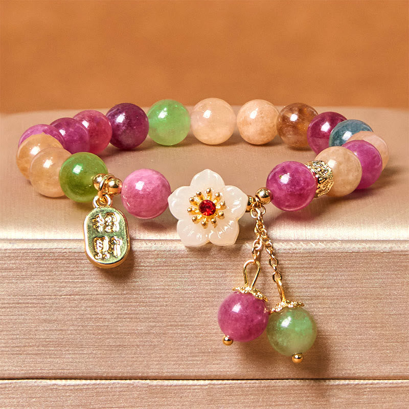 Buddha Stones Natural Tourmaline Fu Character Flower Lucky Brand Bracelet - Tourmaline(Wrist Circumference: 15-17cm) - image 0