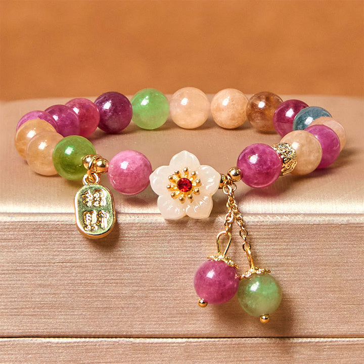 Buddha Stones Natural Tourmaline Fu Character Flower Lucky Brand Bracelet - Tourmaline(Wrist Circumference: 15-17cm) - image 0