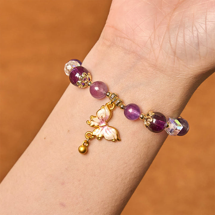 Buddha Stones Natural Amethyst Sun Stone Butterfly Peace Bracelet - image 2