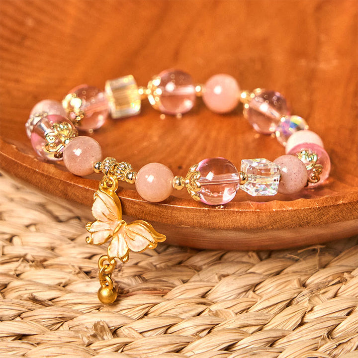 Buddha Stones Natural Amethyst Sun Stone Butterfly Peace Bracelet - image 13