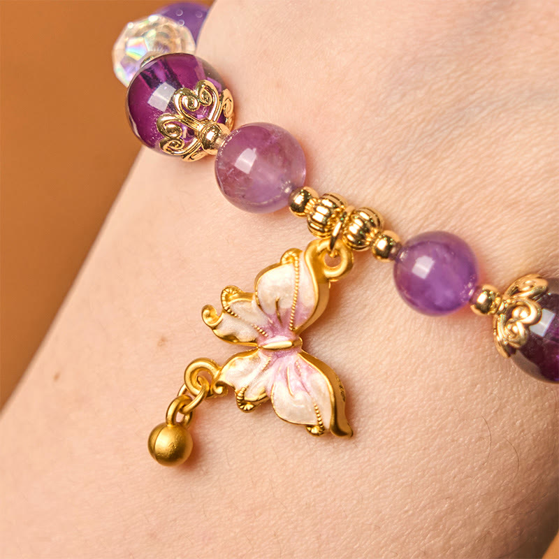 Buddha Stones Natural Amethyst Sun Stone Butterfly Peace Bracelet - image 3