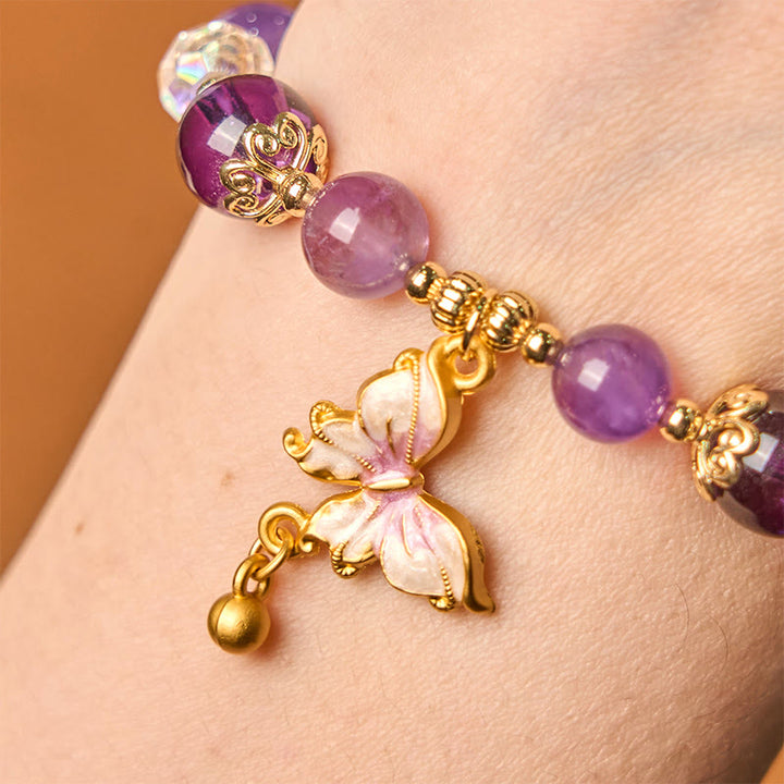 Buddha Stones Natural Amethyst Sun Stone Butterfly Peace Bracelet - image 3