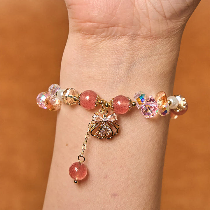 Buddha Stones Natural Strawberry Quartz Pearl Shell Positive Bracelet - image 3