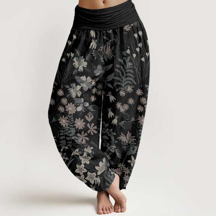 Buddha Stones Casual Daisy Flowers Leaves Design Women's Elastic Waist Harem Pants - Black - US22，UK/AU26，EU54 (6XL) - image 4
