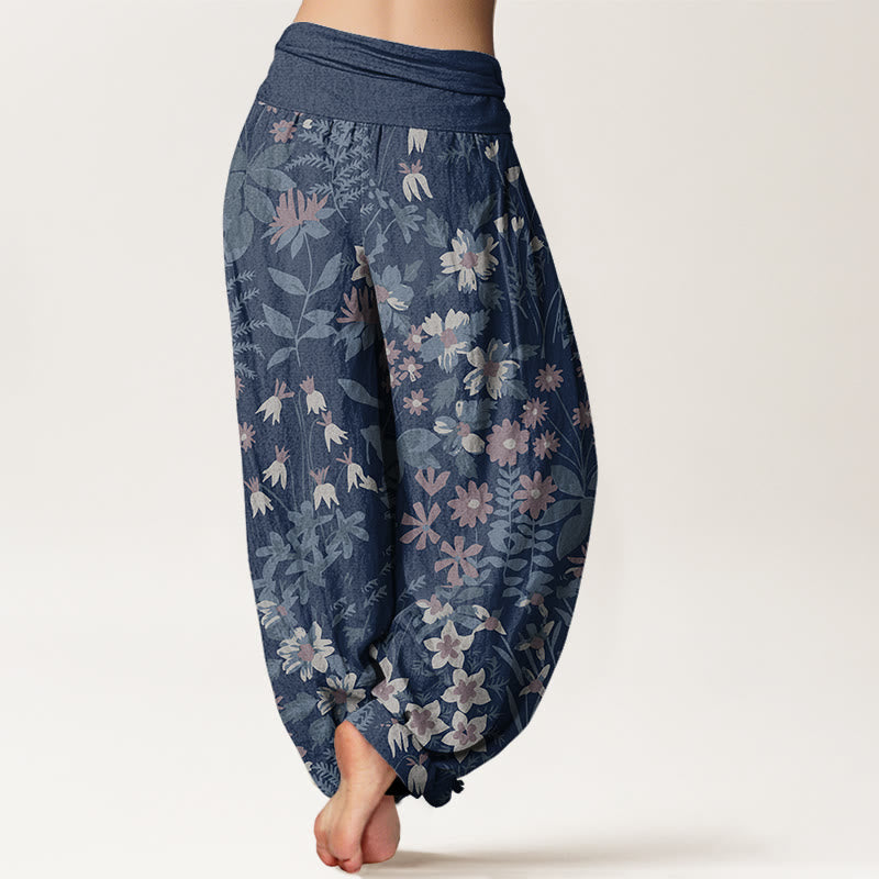 Buddha Stones Cotton Casual Daisy Flowers Leaves Design Women's Elastic Waist Harem Pants - image 9