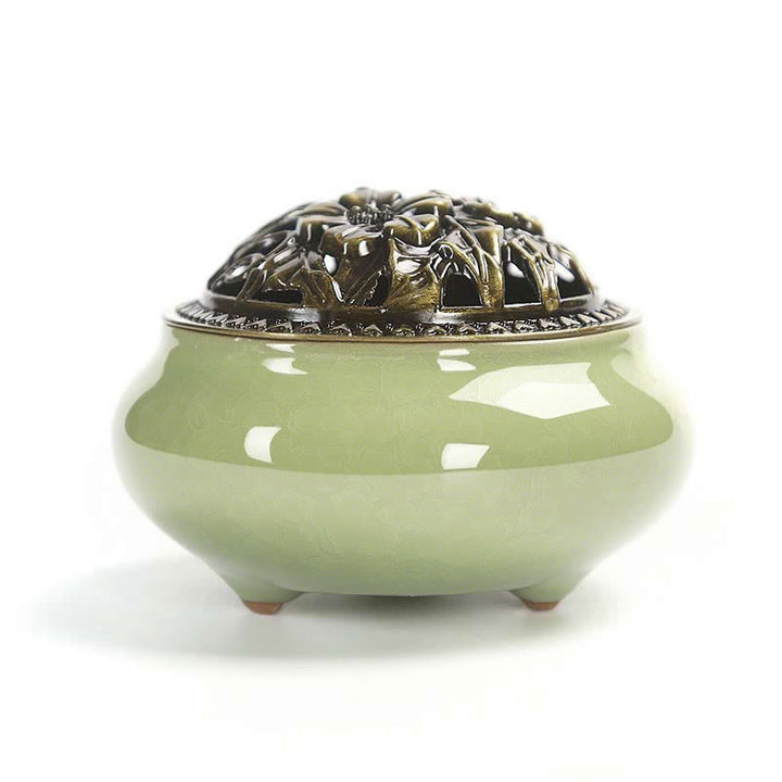 Buddha Stones Colorful Ceramic Incense Burner - Yellow-Green - image 14