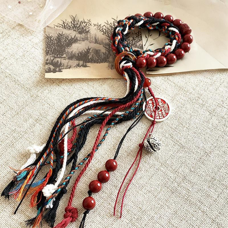 Buddha Stones Tibetan Mountain Ghosts Spend Money Cinnabar Double-Layer Red Rope Tassel Protection Bracelet - image 8